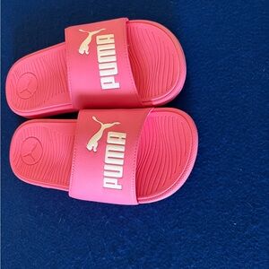Puma Kids Hot Pink Slide Sandals with Gold Logo